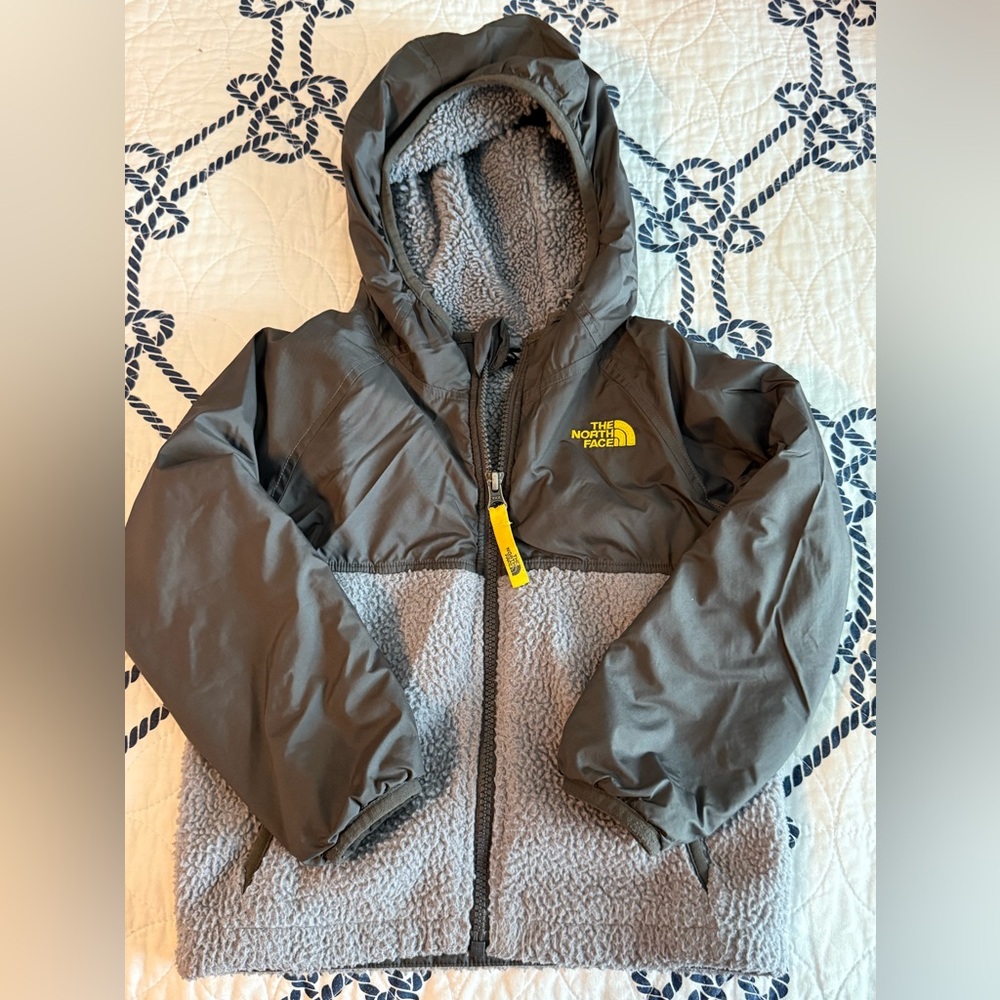 The North Face Kids Gray and Yellow Hooded Jacket